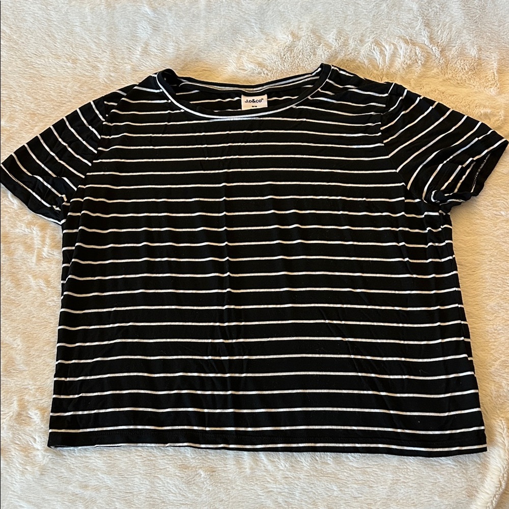 J.o&co Black and White Striped Short Sleeve Tee